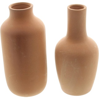 2X Vase Flasche aus Terracotta, Blumenvase in Flaschen-Form, Dekovase für Trockenblumen