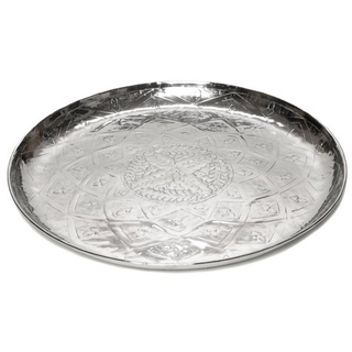 Brillibrum Dekotablett Serviertablett Alumium Silber Rund Orientalisches Muster Kleines Deko-Tablett Ø 54 cm