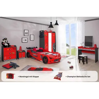 Aileenstore Kinderzimmer komplett Set Autobett Rio 5 teilig Rot