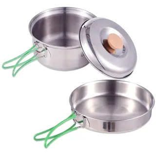 lixada Camping Kochgeschirr, Kochgeschirr Set faltbar, Edelstahl, Kochtopf Bratpfanne, Bratpfanne + Topf mit Deckel