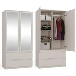 BDW Kleiderschrank mit Spiegel, 90x180x50 cm, 2 Schubladen, 4 Regale | Ideal für EIN Schlafzimmer, Flur, Kinderzimmer oder Büro | Kleiderständer, Garderobenständer (Kaschmir)