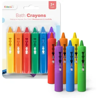 kidoola Baby-Bad-Malstifte (6er-Pack) – Badespaß Zeichenspielzeug | ungiftige Wachsmalstifte für das Badezimmer | waschbare & leicht abwischbare Farben | ideales Geburtstagsgeschenk [ab 3 Jahren]