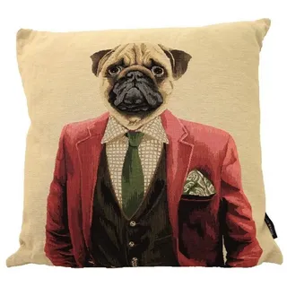Mars & More Dekokissen Mars & More Gobelin Kissen Mops in rotem Blazer ca. 45 x 45 cm beige|rot