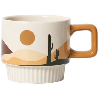Tiowo Vintage Kaffee Becher 11oz Neuheit Keramik Tassen Oasis Thema Streifen Kaffeetassen, Perfekte für Latte, Tee, Cappuccino und Getränke. Mikrowelle und Spülmaschine Sicher Tassen (Kaktus)
