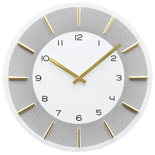Nextime Wanduhr, Weiß, Gold, Holz, 48.5x48.5x4 cm, RoHS, CE, 3D-Zahlen, Dekoration, Uhren, Wanduhren