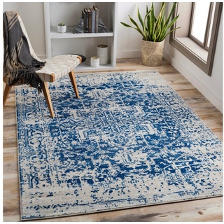 Teppich Traditional, Surya, rechteckig, Höhe: 12 mm, Boho Kurzflor Orientteppich, Wohnzimmer, Schlafzimmer, Blau blau 160 cm x 220 cm x 12 mm