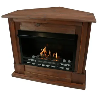 Kaminbau Mierzwa Echtfeuer-Dekokamin Apollo (Deluxe, Brenngel & Ethanol Ecken Kamin inkl. regulierbarer Brenner & Zubehör), Ethanolkamin, Farbwahl, Gelkamin, Eckkamin braun