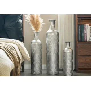 LVHOM Dekovase Bodenvase, Tischvase, 3 tlg. Geometrisches Metall-Vasen-Set, Silber (drei Höhen (50 cm, 66 cm, 83 cm), Handgefertigt aus Metall. Langlebig & makellos. Exklusiv für Trockenblumen/Pampas & Stil, Ideal als Raumteiler, Pflanzübertopf, Solitärobjekt kreativ gestapelt) silberfarben