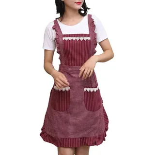 Unbekannt Sefiron NA SEIFINI Süße Schürze für Frauen mit Taschen, bequeme Küchenschürze, perfekt für Café-Shop, Backen, Gartenarbeit, Kochen, Rot
