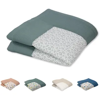 ULLENBOOM ® Baby Krabbeldecke 140x140 cm gepolstert - Floral-Grün (Made in EU) - XXL Krabbeldecke für Baby mit 100% OEKO TEX Baumwolle, ideal als Babydecke & Spieldecke