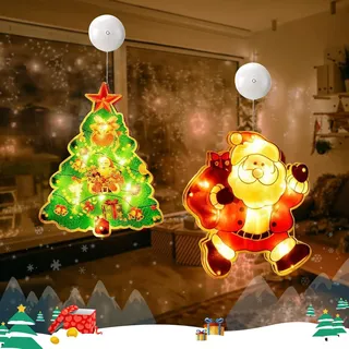 Stück Weihnachtslichterkette, Hängende Lichterkette Mit Saugnäpfen, Fensterlichter Mit Saugnäpfen, Hängende Weihnachtslichterkette, Batteriebetrieben, Weihnachtsdekoration Für Den Innenbereich