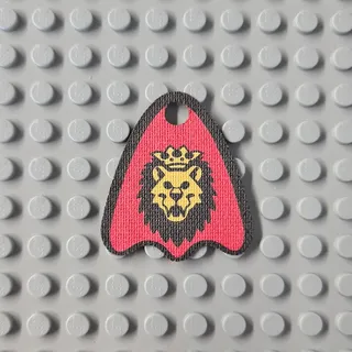 Custom Textile for Cape with Round Lobes and Lion Head Pattern in Red and Black