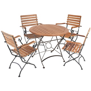 Tischgruppe WIEN Set 14 5-tlg Garten Sitzgruppe Outdoor Braun Holz Metall Möbel