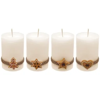 ZauberDeko 4 Adventskerzen Kerzen Stumpenkerzen Creme Kekse Weihnachten Advent