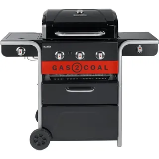 Char-Broil Gas2Coal 2.0 3B, 13600 W, Grill, Holzkohle + Erdgas, MADE2MATCH, Wagen, Feuerrost - Schwarz/Silber/Rot