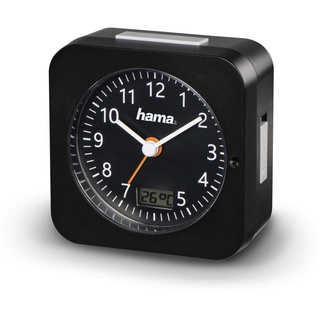 Hama Funkwecker analog (Kleiner Wecker mit Funk und Licht, Reisewecker mit automatischer Zeitanpassung, Timer inkl. Batterie) schwarz, 9,5x4,5x9,5cm