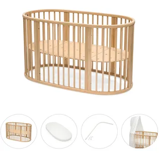 Stokke® SleepiTM Bundle Sleepi V3 inkl. Matratze und Spannbetttuch, Himmelstange Himmel, natur
