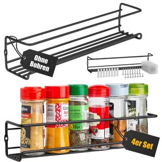 Deco haus® Gewürzregal Wand ohne Bohren - Gewürzregal Hängend 4er Set - Gewürzregale Ohne Bohren Schwarz - Gewürzhalter - Gewürzregale Schranktür - Spice Rack Organizer - 29 x 6,35 x 5 cm