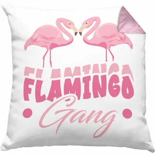 Trendation Flamingo Gang Kissen mit Füllung 40x40 Geschenkidee Pinke Flamingos JGA (Rosa)