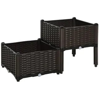 MC Star Hochbeet Doppelter Pflanzkasten Rattan-Look 80x40x44cm mit Abflusslöchern (aus PP in Braun für Garten Balkon) braun