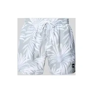 Badehose mit Allover-Muster Modell 'PIRANHA', Mittelgrau, XL