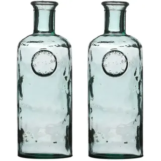Massive Flaschenvase (Dickes Glas) Malea aus recyceltem Glas 2,3L | Bottle Vase für Blumen-Arrangements, Tischdekoration, Deko - Blumen Vase aus mehrschichtigem Quarzglas (Transparent/Grün 2er-Set)
