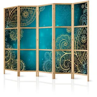 murando - Paravent Innen Raumteiler Holz Blätter 225x172 cm 5-teilig Japanische Trennwand Raumtrenner Room Divider Mobiler Sichtschutz Spanische Wand Raum Abtrennung Botanik Natur f-A-0146-bh-c