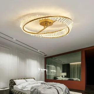 wxywxy 60 cm Deckenlampe K9 Kristall Retro Deckenleuchte LED Gold Dimmbar Kronleuchter mit Fernbedienung rund Esszimmer Schlafzimmer Wohnzimmer Kinderzimmer Modern Kreatives Design Hängeleuchte
