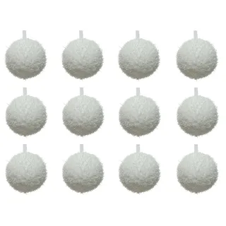 Kaemingk Weihnachtsbaumkugel, Weihnachtskugeln Kunststoff mit Eis Schnee Glitzer 8cm weiß, 12er Set weiß