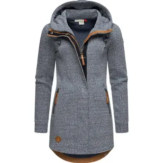 Ragwear Damen, leichter Sweat Übergangsmantel lang windabweisend mit Kapuze Letty Intl. Blue22 Gr. L - L
