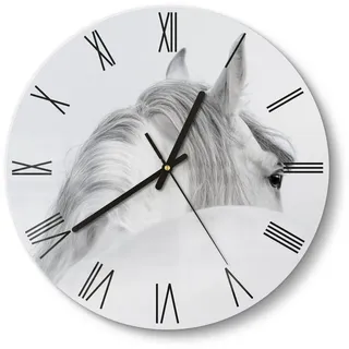 DEQORI Wanduhr 'Andalusisches Pferd' (Glas Glasuhr modern Wand Uhr Design Küchenuhr) weiß 30 cm x 30 cm