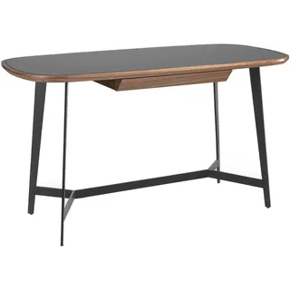 Angel Cerdá - Schreibtisch aus Nussbaum und schwarzem Glas - Moderner Bürotisch mit Soft-Closing-Schublade - Arbeitstisch mit schwarzen Epoxy-Stahlbeinen - 140 x 72 x 76 cm