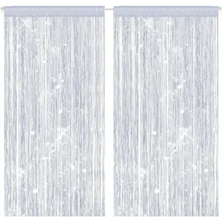 2 Stück Fadenvorhang Fliegenschutz Terrassentür Türvorhang Insektenschutz | 100x200cm Silber 100% Polyestergewebe Vorhang Fliegenvorhang Tür Fliegenvorhang Haustür Insektenvorhang Fliegengitter Vorhang