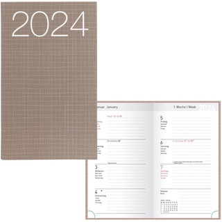 Idena 11031 - Taschenkalender 2024, Ladytimer Graphic braun, 87 x 153 mm, 128 Seiten, Wochenplaner mit flexiblem Cover
