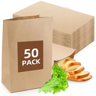 50 Stück Kraftpapiertüten Braun, 30 x 20 x 12.5 cm Geschenktüten aus Papier Groß, Brottüten, DIY Süßigkeiten Beutel Mitgebsel Tüten für Adventskalender, Gastgeschenke Hochzeit, Geburtstagsparty