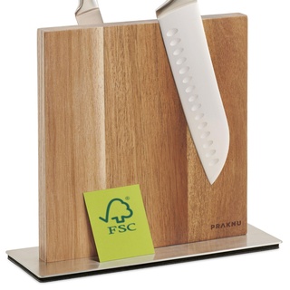 Magnetischer Messerblock ohne Messer - Beidseitig Starker Magnet - Messerhalter aus FSC®-Akazienholz - Rutschfest und Platzsparend