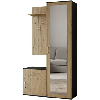 GARDEROBENSCHRANK Magnola Schwarz Artisan 100/180,5/35 cm – Modern, mit Spiegel und viel Stauraum