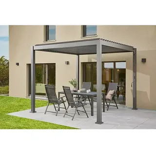 Sunfun Maja Slim Gartenmöbel-Set mit Pavillon Milos  (6 -tlg., Glas/Aluminium/Textilen, Anthrazit)