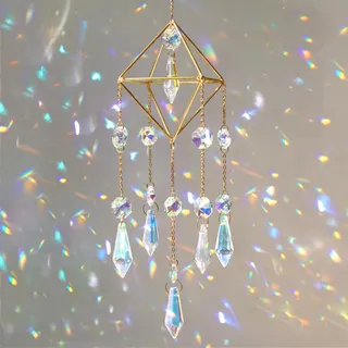DEMIUKO Sonnenfänger Kristall Fenster Modern Deko Lichtfänger Lichtspiele | Kristall Windspiel, Eiszapfen Kristall zum Aufhängen, Prisma Suncatcher, Garten Fensterdeko, Geschenk für Frauen Freundin