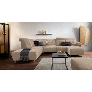 Home Affaire Wohnlandschaft HOME AFFAIRE "Manhattan U-Form", beige, B:345cm H:102cm T:247cm, Luxus Microfaser2 (90% Polyester, 10% Polyamid);Flachgewebe (100% Polyester);Luxus-Microfaser1 (100% Polyester), Sofas, Wohnlandschaft, 2 Sitze mit elektrischer Relaxfunktion, 