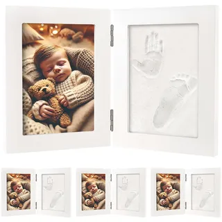 4er-Set Gipsabdruck-Sets, 2-tlg. Holzrahmen für Baby-Hand-& Fußabdruck