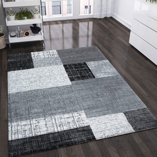 VIMODA Teppich Wohnzimmer Kurzflor Designer Teppiche in Schwarz Grau Weiß Kachel-Optik Kariert Pflegeleicht, Maße:80x300 cm