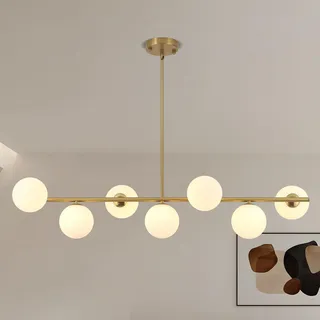 Moderne Pendelleuchte Wohnzimmer Gold,7 WeißE KugelföRmige Glas G9 Fassung | 110cm Esstischlampe Mit 7 Lampenschirme Kronleuchter,HäNgeleuchte Dekoration Des Schlafzimmer,Esszimmerlampe,Hotel,KüChe