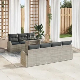 vidaXL Garten-Lounge-Set 8-tlg. hellgrau Polyrattan