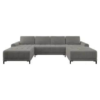 MIRJAN24 Wohnlandschaft Aris XL, Wohnzimmer Eckcouch mit Bettkasten und Schlaffunktion, Ausziehmechanismus MOS, U-Form (Farbe: Velo 635) - Grau