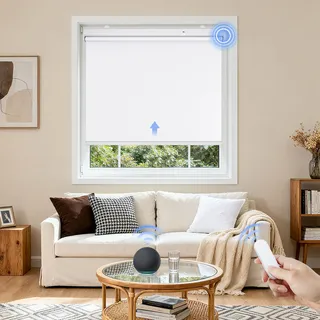 Grandekor Elektrische Rollos mit Lithiumbatterie,Elektrisches Verdunklungsrollo mit Motor & Fernbedingung, Weiß B65 x H120 cm(Stoffbreite 62 cm) Rollo ohne Bohren Fensterrollo Innen Smart Rollo