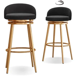 Knjlwa 2er Set Barstuhl, 360° drehbar Barhocker, Tresenhocker Bistrohocker Hocker mit Lehne und Fußstütze aus Samt Küchenstuhl mit Gold Metallgestell sitzhöhe 65 cm