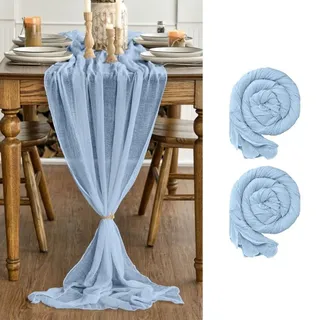 Set von 2 Boho Gaze Käsetuch Tischläufern Ice Blue 80x300cm