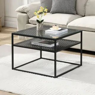 FineBuy Couchtisch Schwarz Glas Metall 60 x 60 x 45 cm