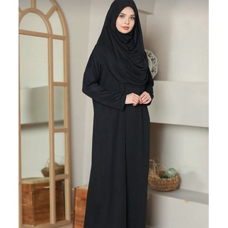 Modavitrini Tunikakleid Gebetskleid mit Hijab islamisches Kleid Kaftan Jilbab Abaya Namaz (Einteilig) komplett Set einteilig schwarz 38